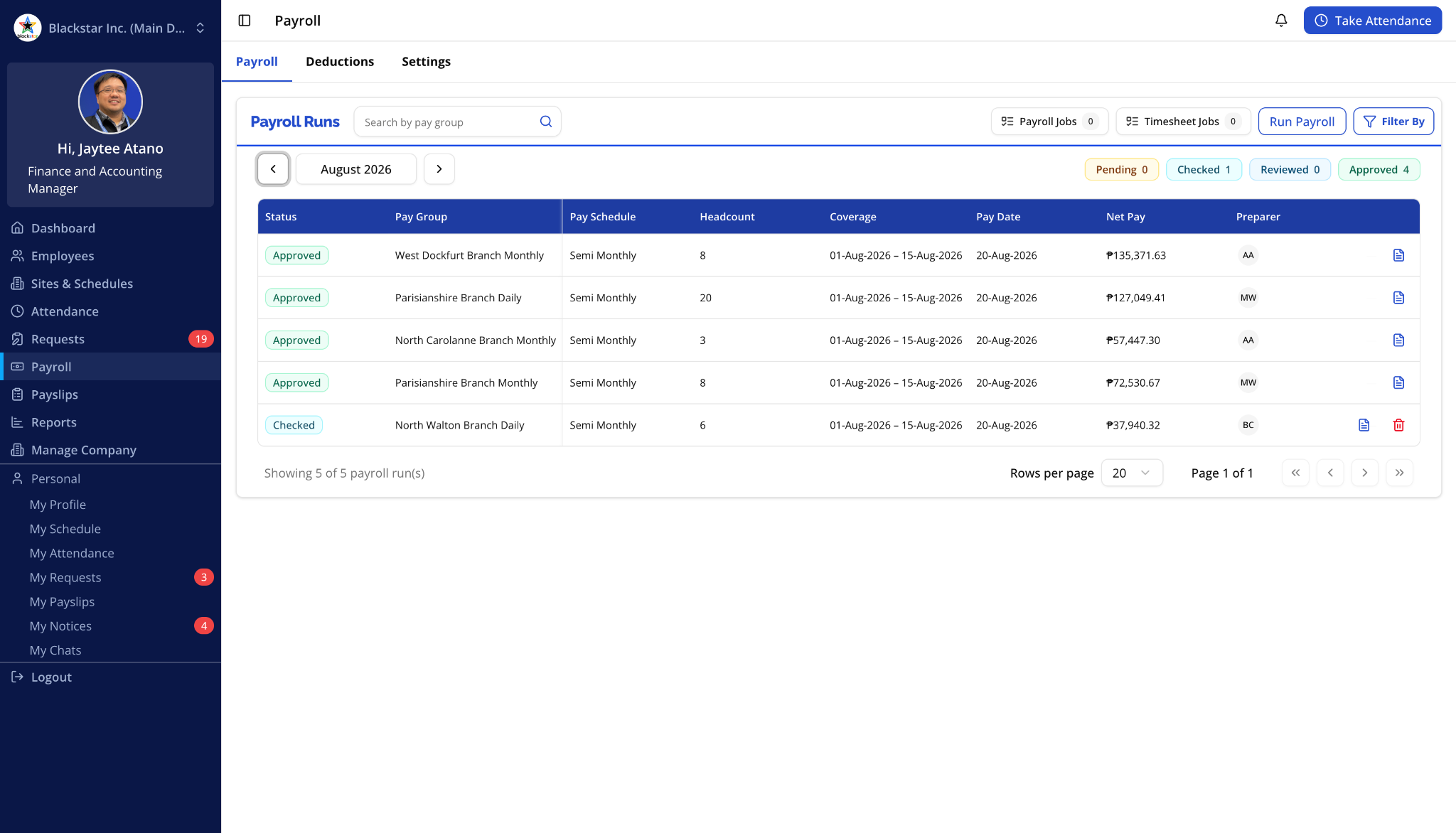 OLi HR payroll preparation screen